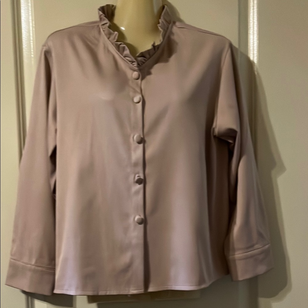 Beautiful Sateen Women's Ruffled Collar Blouse from ChicWish - Light Rose